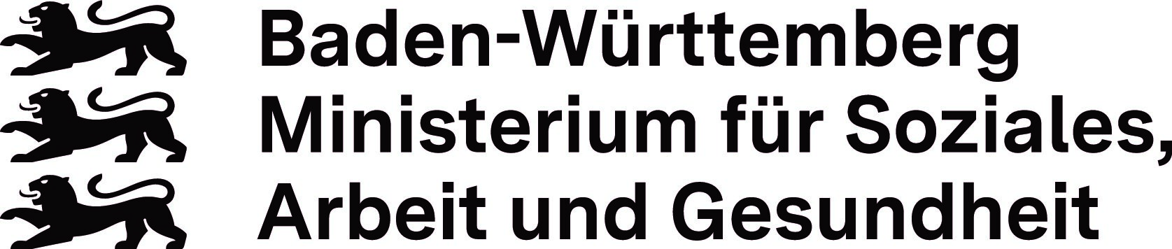Das Logo des Ministeriums für Soziales, Gesundheit und Integration Baden-Württemberg. das Wappen von Baden-Württemberg mit drei Löwen.
